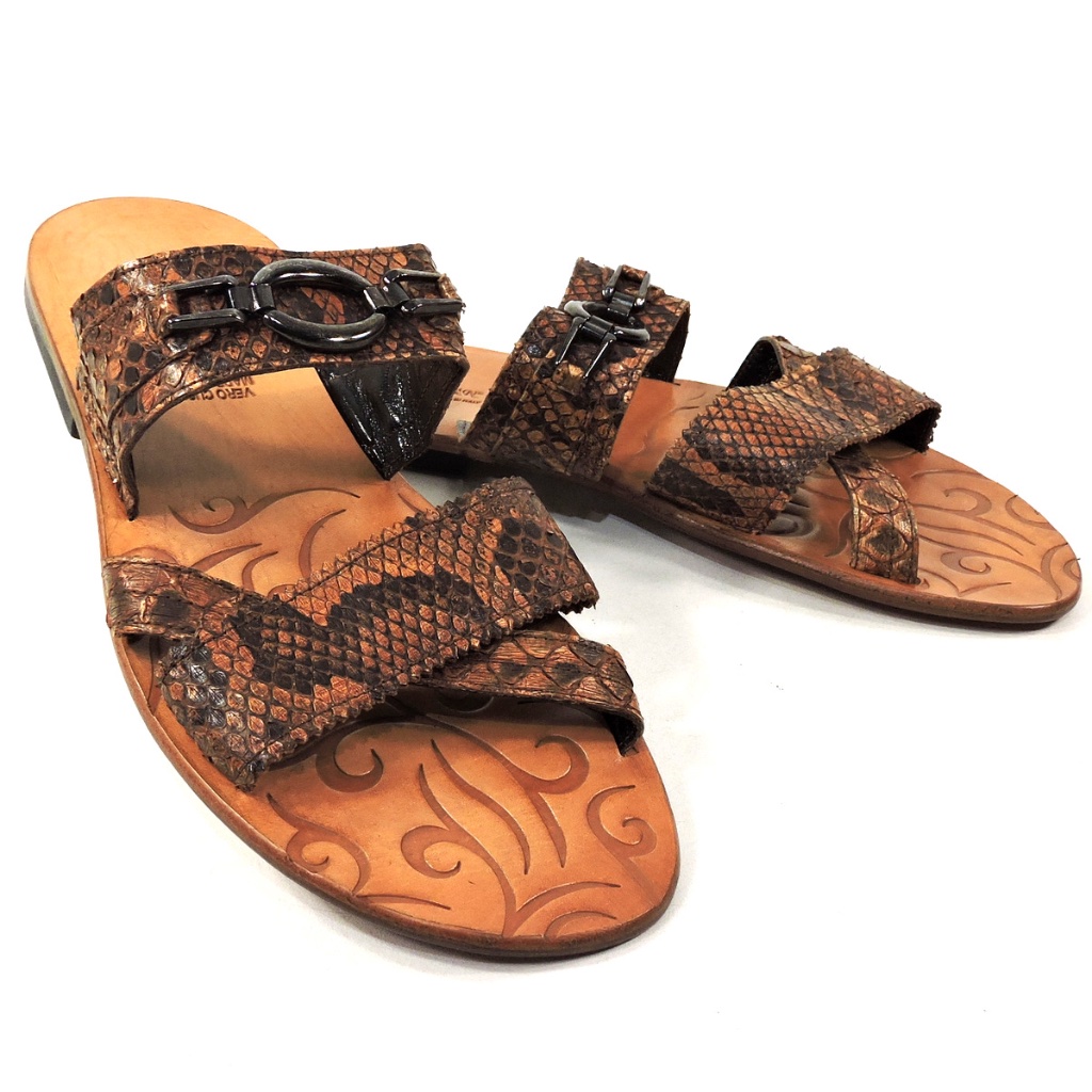 Goodman Men's Brown Real Snake Skin Flat Comfort Summer Sandals